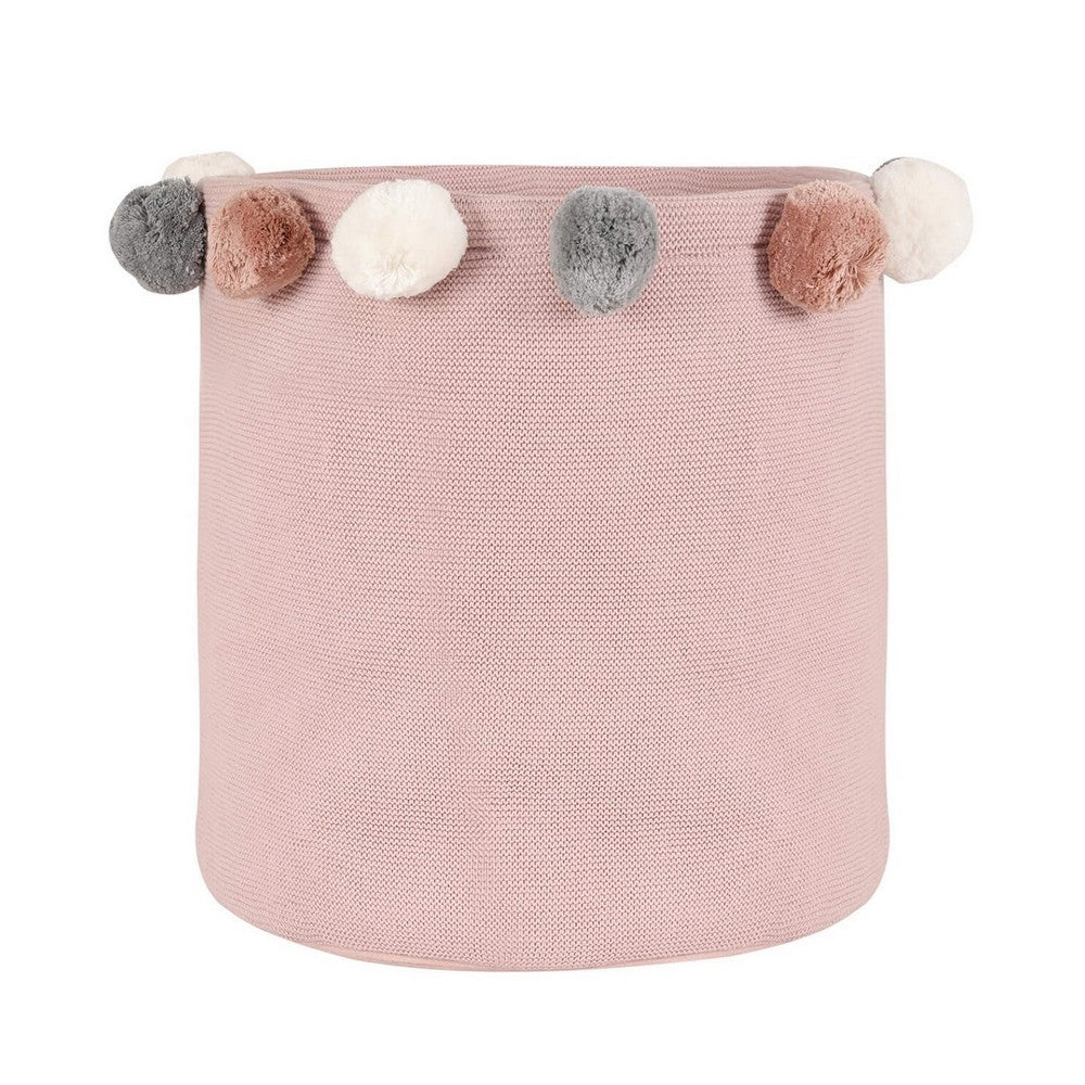 Doggy Buddy Cameo Pink Cotton Knitted Storage Basket with Pompoms