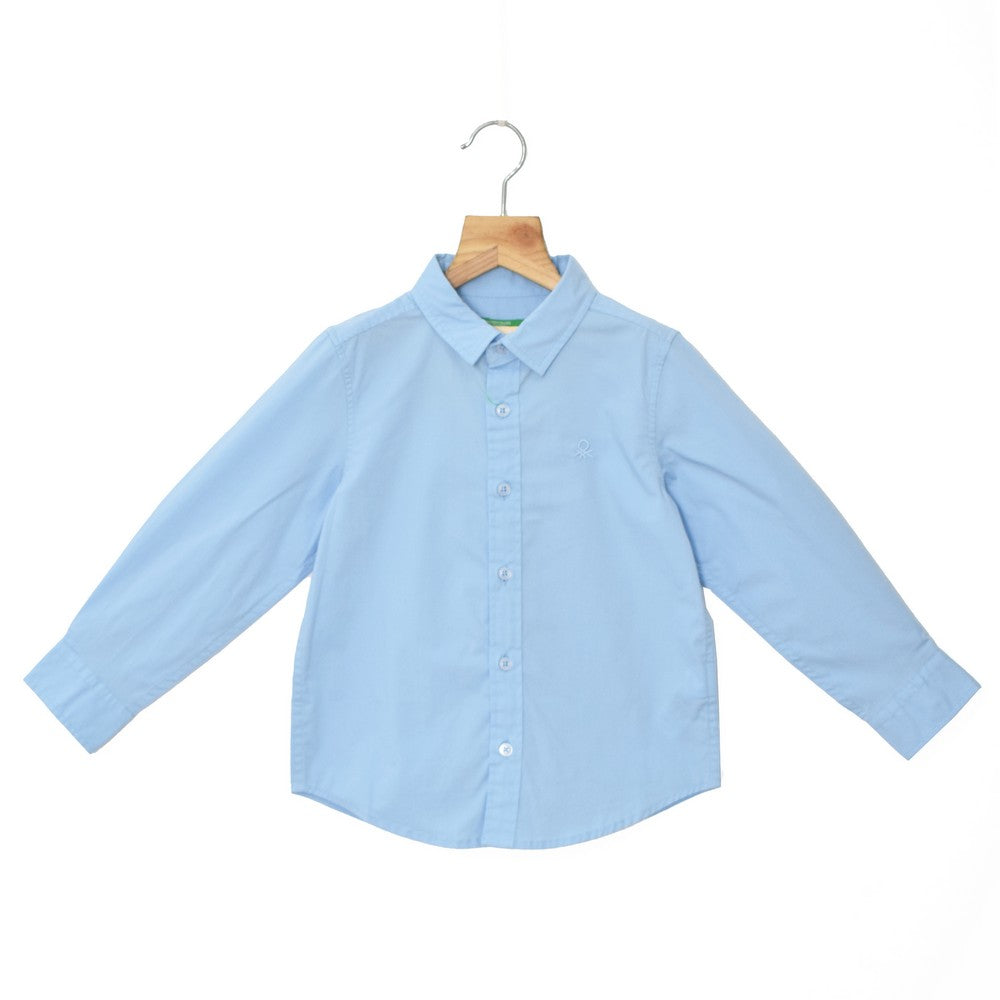 Light Blue Spread Collar Solid Casual Shirt