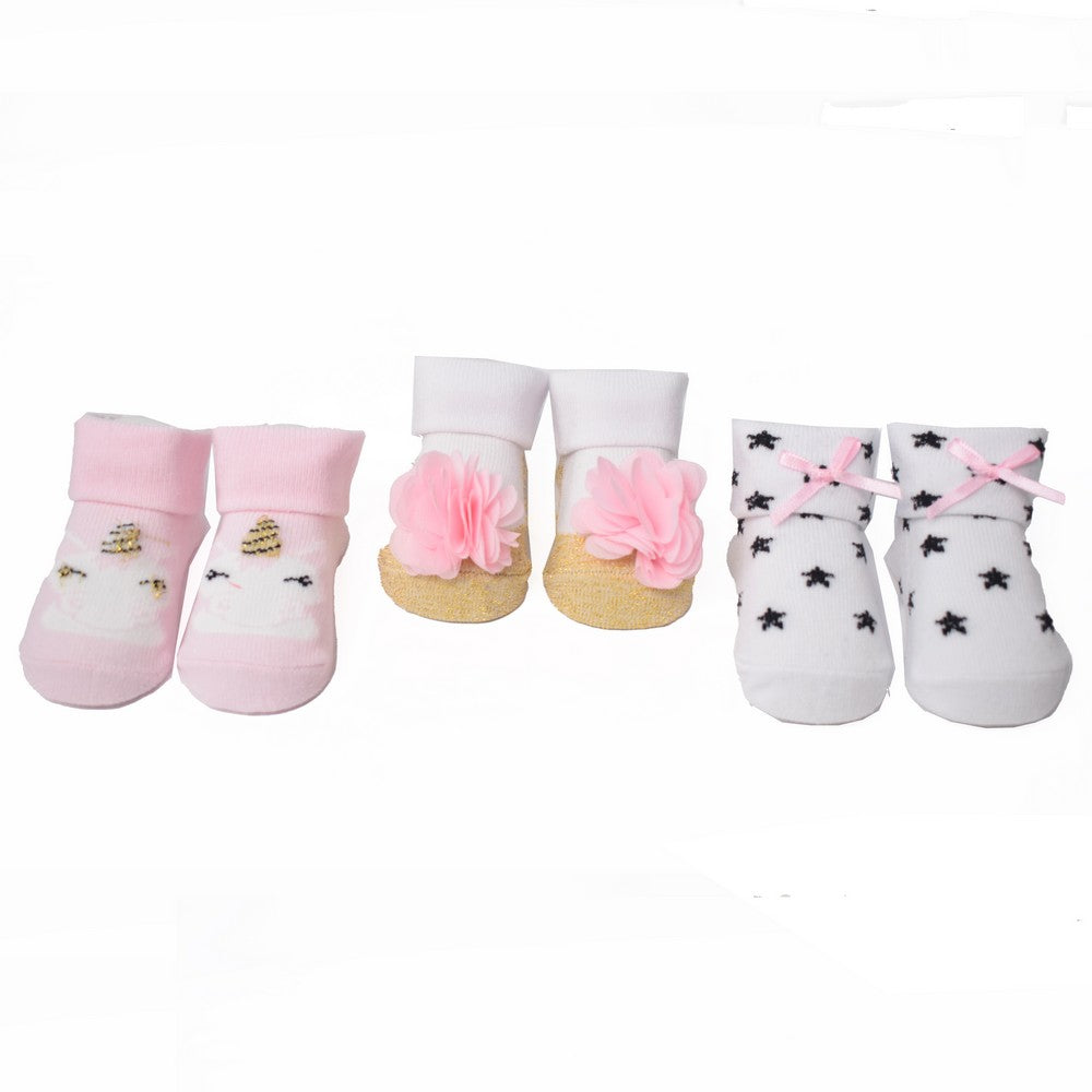 Pink Unicorn Socks Booties - Pack Of 3