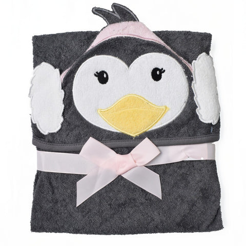Grey Penguin Embroidered Hooded Towels