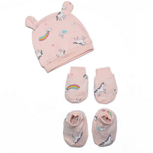 Load image into Gallery viewer, Peach Unicorn Cap Booties &amp; Mittens Set
