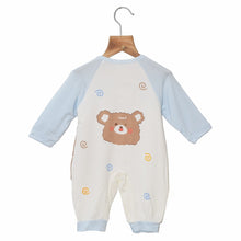 Load image into Gallery viewer, Pastel Bear Printed Full Sleeves Romper- Blue, Green &amp; Yellow
