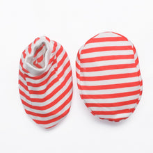 Load image into Gallery viewer, White &amp; Red Striped Cap Booties &amp; Mittens Set
