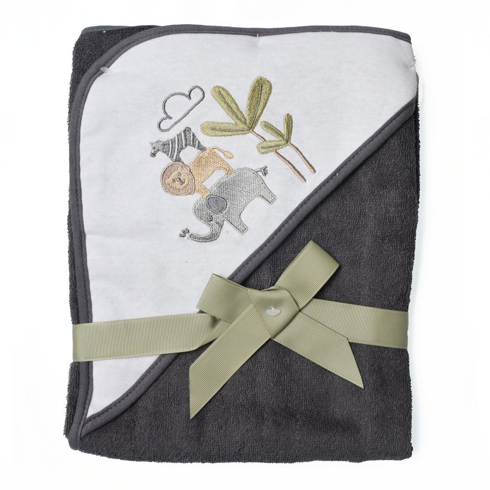 Grey Animals Embroidered Hooded Towels