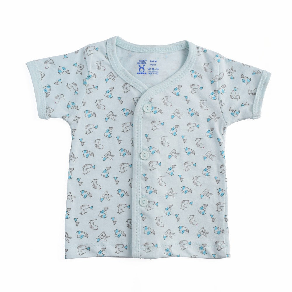 Pastel Blue Animal Printed Half Sleeves Jabla