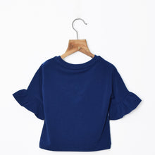 Load image into Gallery viewer, Dark Blue Bag Printed Frill Sleeves Top
