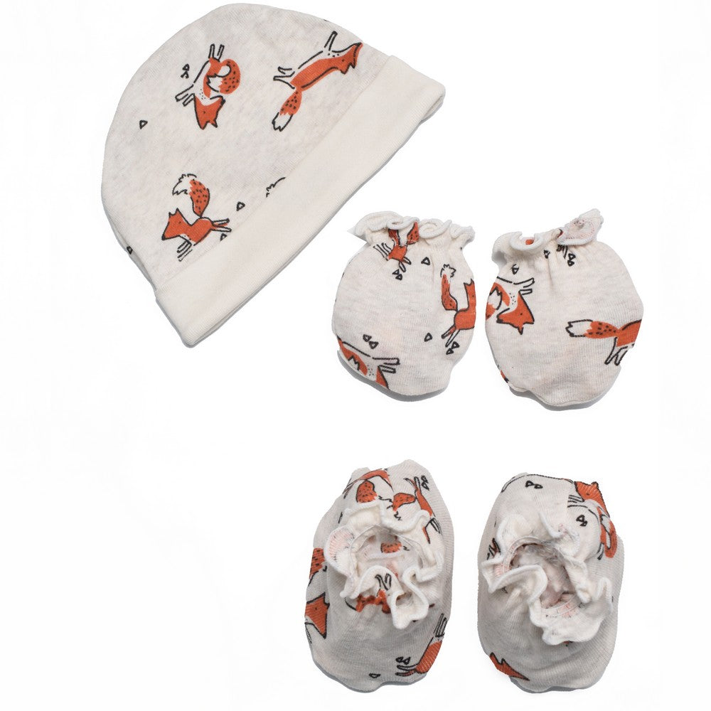 Light Beige Squirrel Cap Booties & Mittens Set