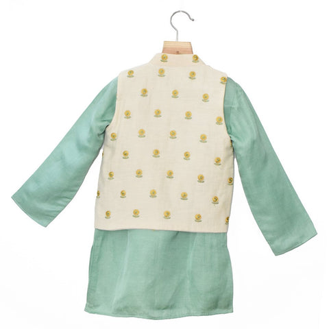 Off White Flower Embroidered Kurta Jacket