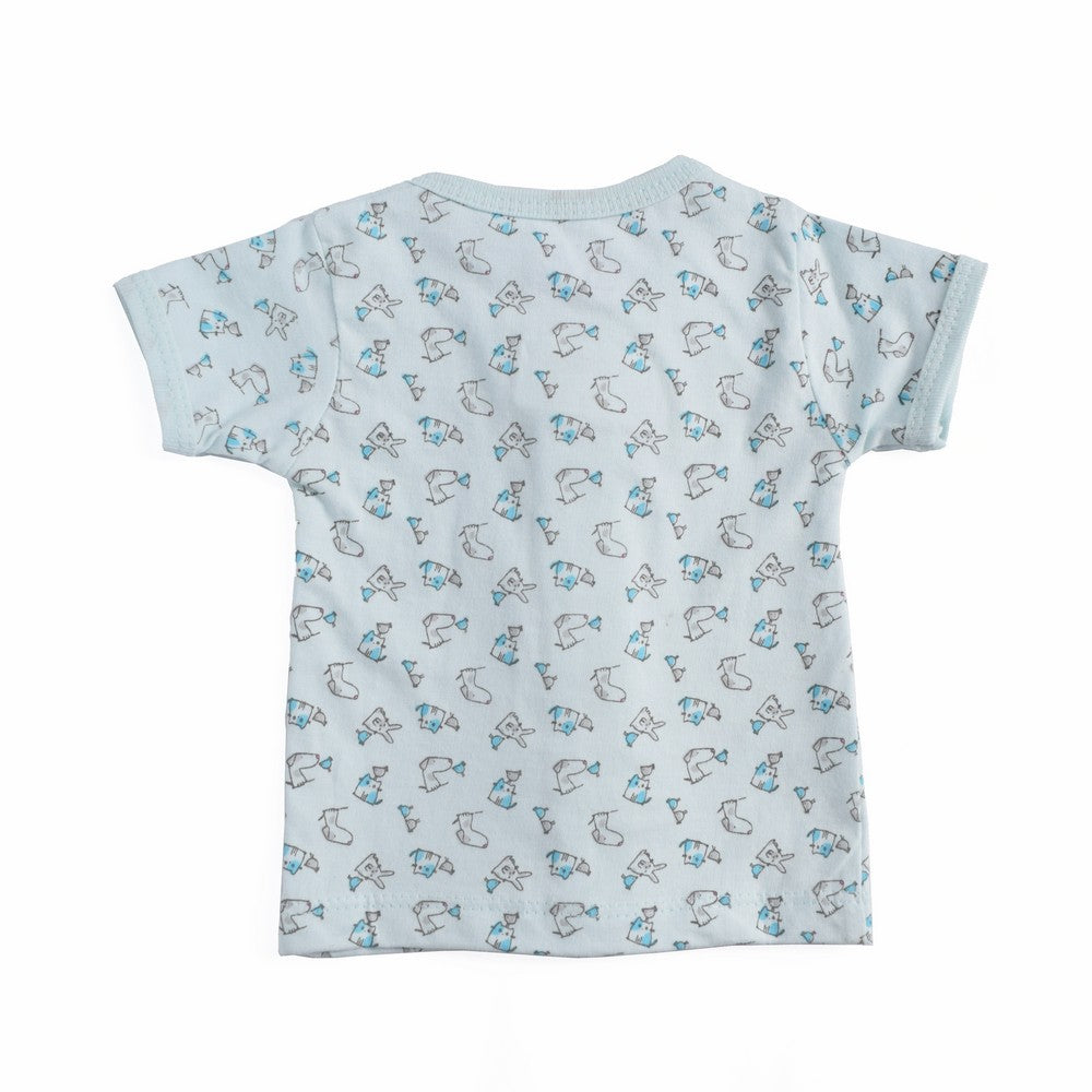 Pastel Blue Animal Printed Half Sleeves Jabla