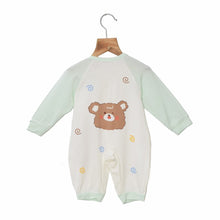 Load image into Gallery viewer, Pastel Bear Printed Full Sleeves Romper- Blue, Green &amp; Yellow
