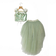 Load image into Gallery viewer, Green Sequins Flower Crop Top With High Low Layered Skirt
