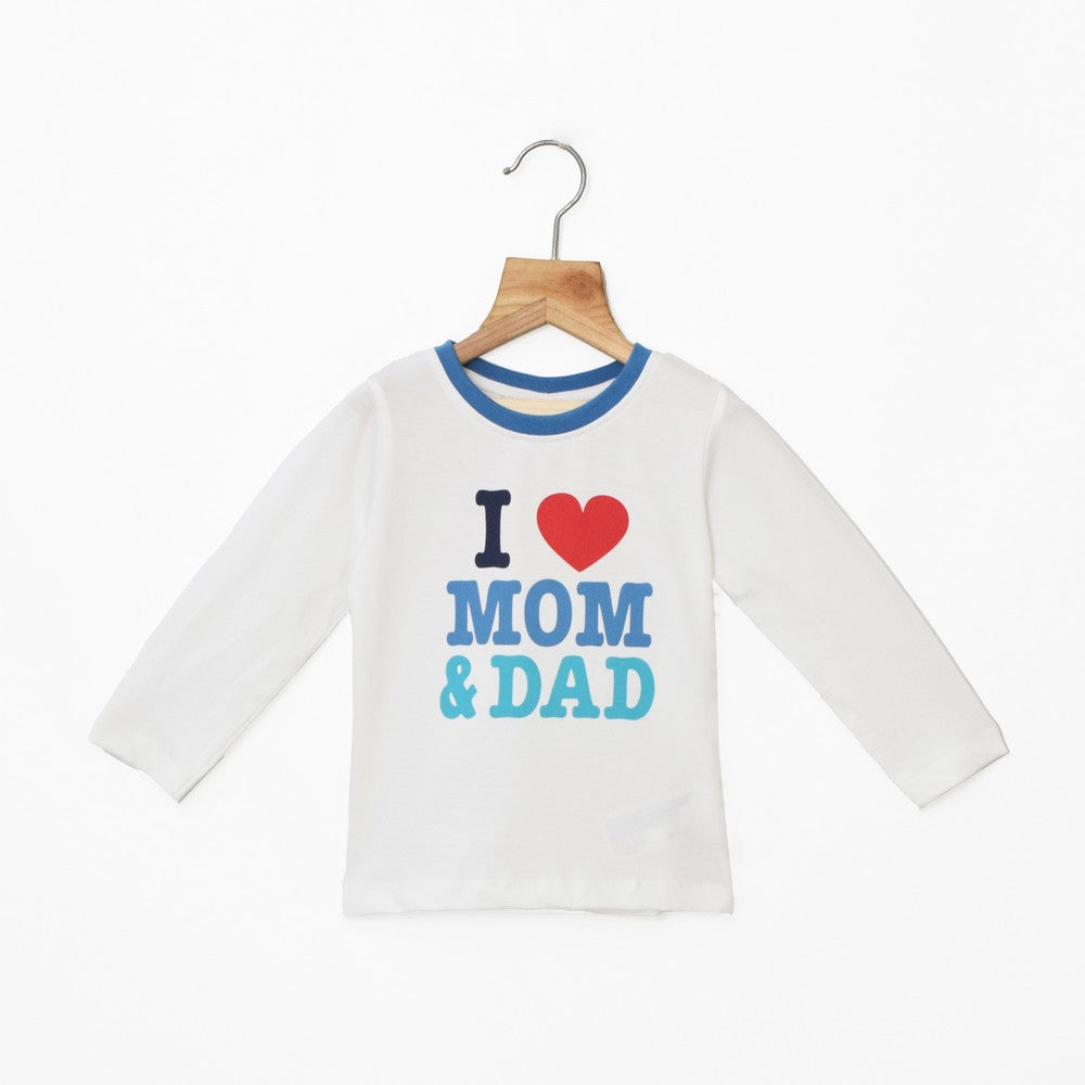 White I Love Mom & Dad Printed Full Sleeves T-Shirt