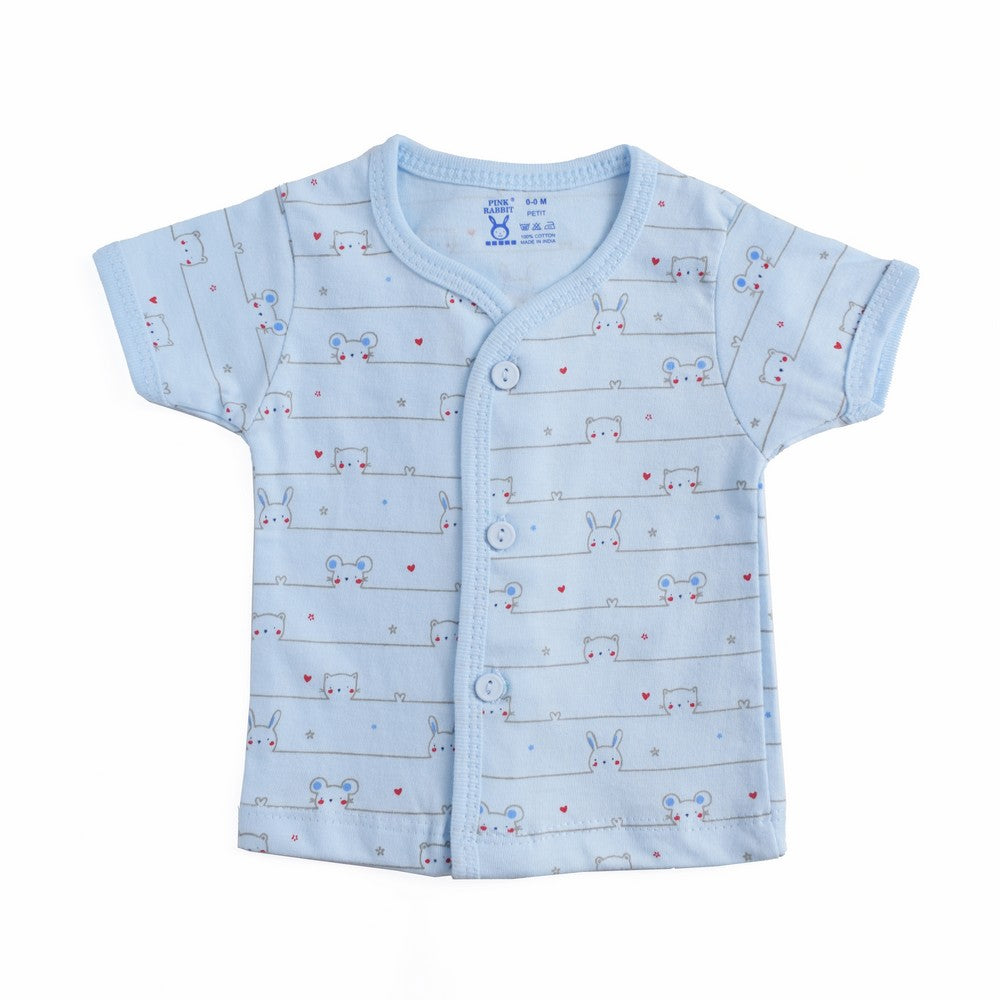 Bunny And Cat Light Blue Half Sleeves Jabla