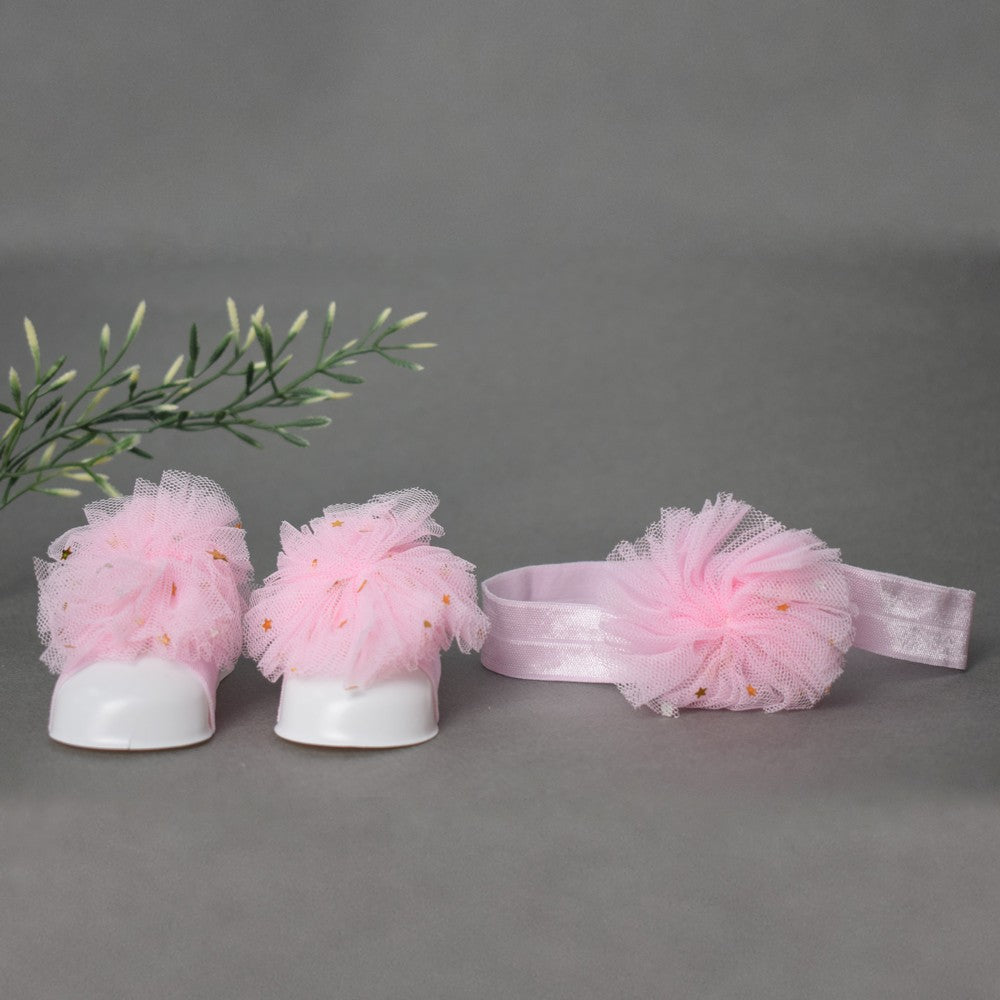 Light Pink Star Barefoot Sandals And Headband Set
