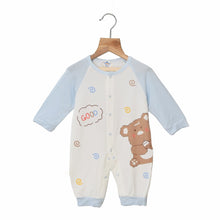 Load image into Gallery viewer, Pastel Bear Printed Full Sleeves Romper- Blue, Green &amp; Yellow

