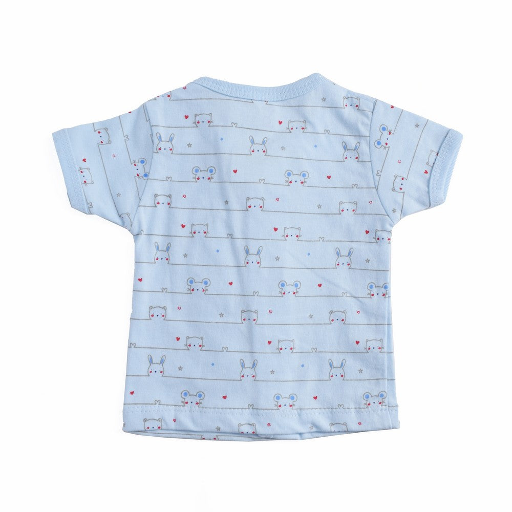 Bunny And Cat Light Blue Half Sleeves Jabla