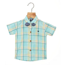 Load image into Gallery viewer, Blue Plaid Checked Shirt With White Shorts &amp; Bow Tie
