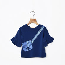 Load image into Gallery viewer, Dark Blue Bag Printed Frill Sleeves Top
