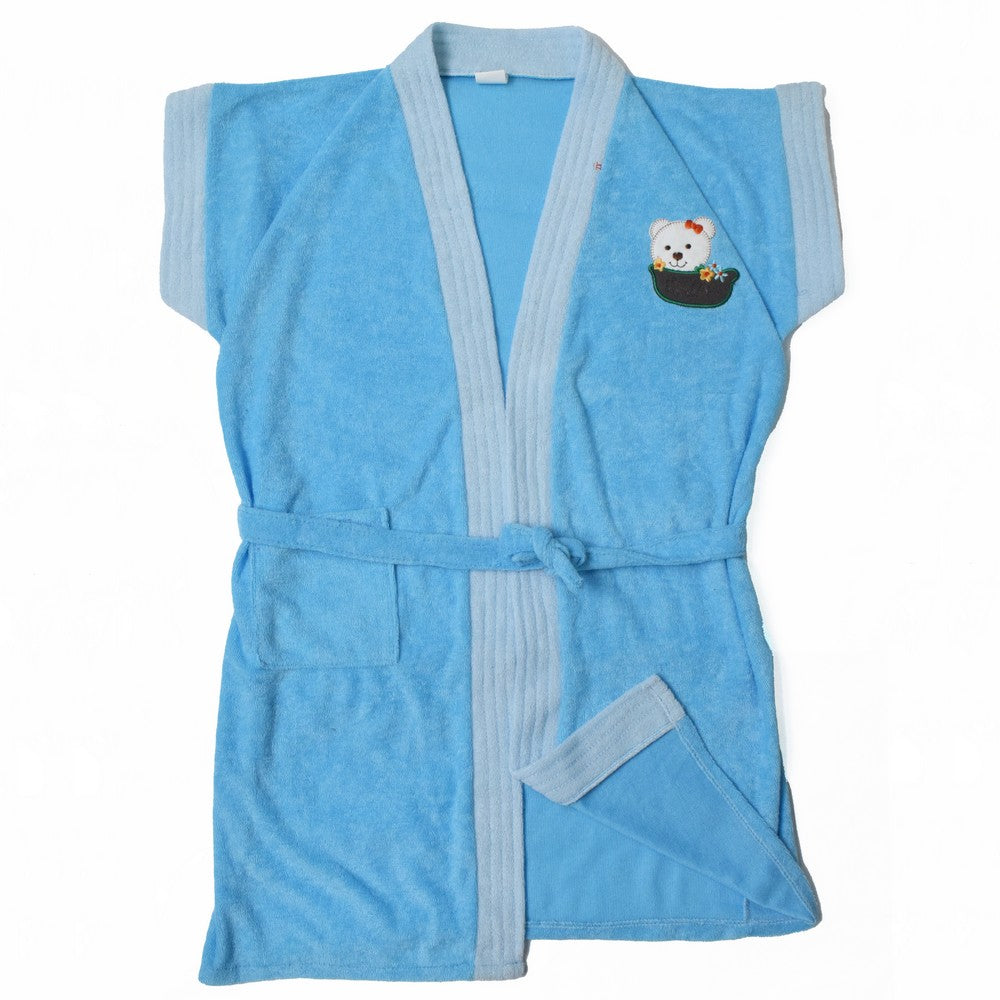 Blue Bear Applique Bath Robes With Patch Pocket