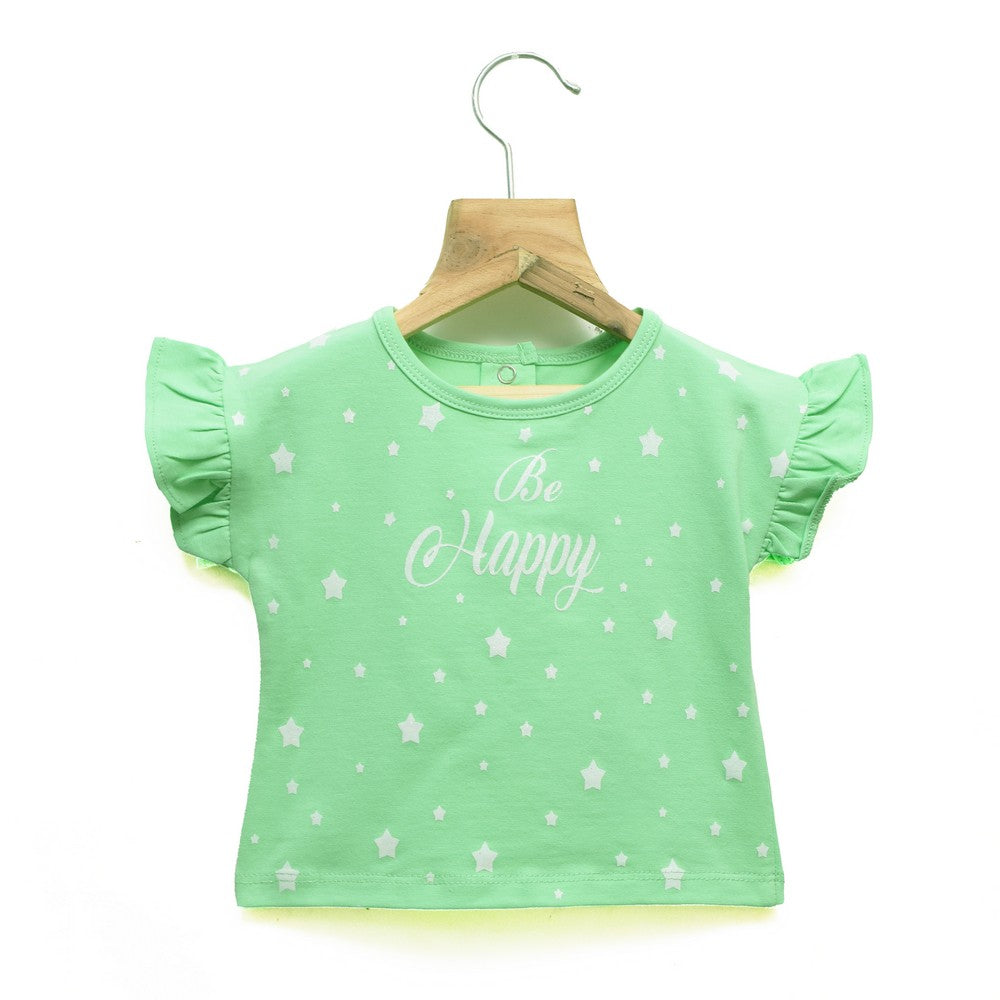 Be Happy Frill Sleeves Top- Pink And Light Green