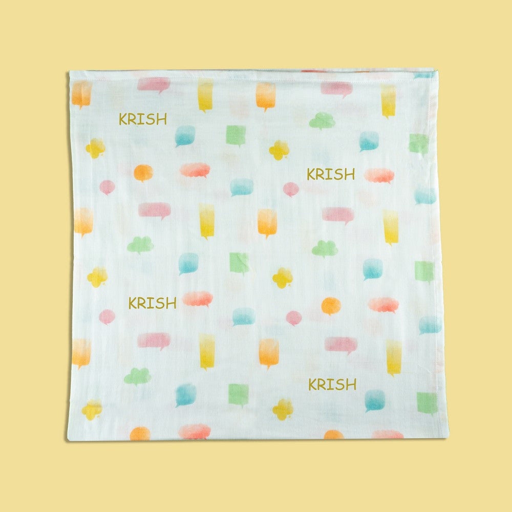 Yellow Speech Bubbles & Heart Organic Muslin Swaddles- Set Of 2