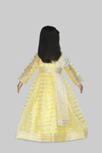 Load image into Gallery viewer, Yellow Organza Lace Work Anarkali With Dupatta And Matching Hand Bag
