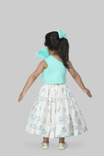 Load image into Gallery viewer, One Shoulder Top With Unicorn Printed Skirt And Hair Clip
