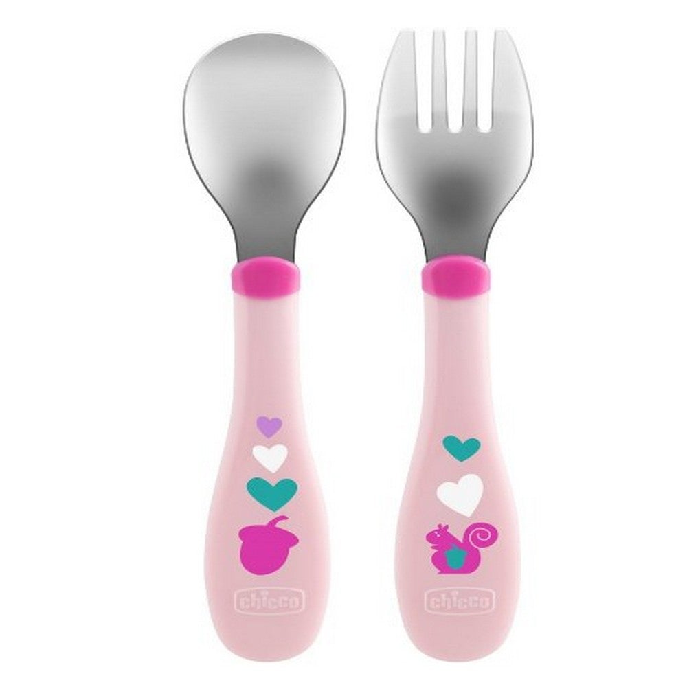 Pink Squirrel Printed Fork & Spoon Set