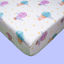 Load image into Gallery viewer, Purple Hot Air Balloon Organic Fitted Cot Sheet
