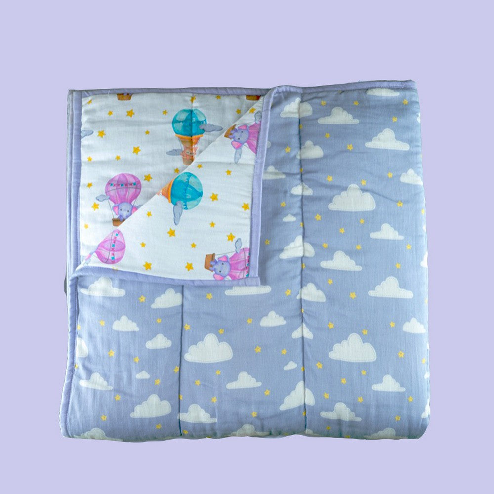 Purple Clouds And Hot Air Balloon Organic Quilt