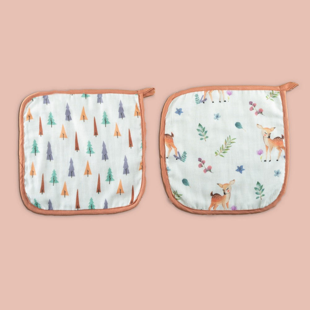 Brown Deer & Trees Organic Washcloth- Set Of 2