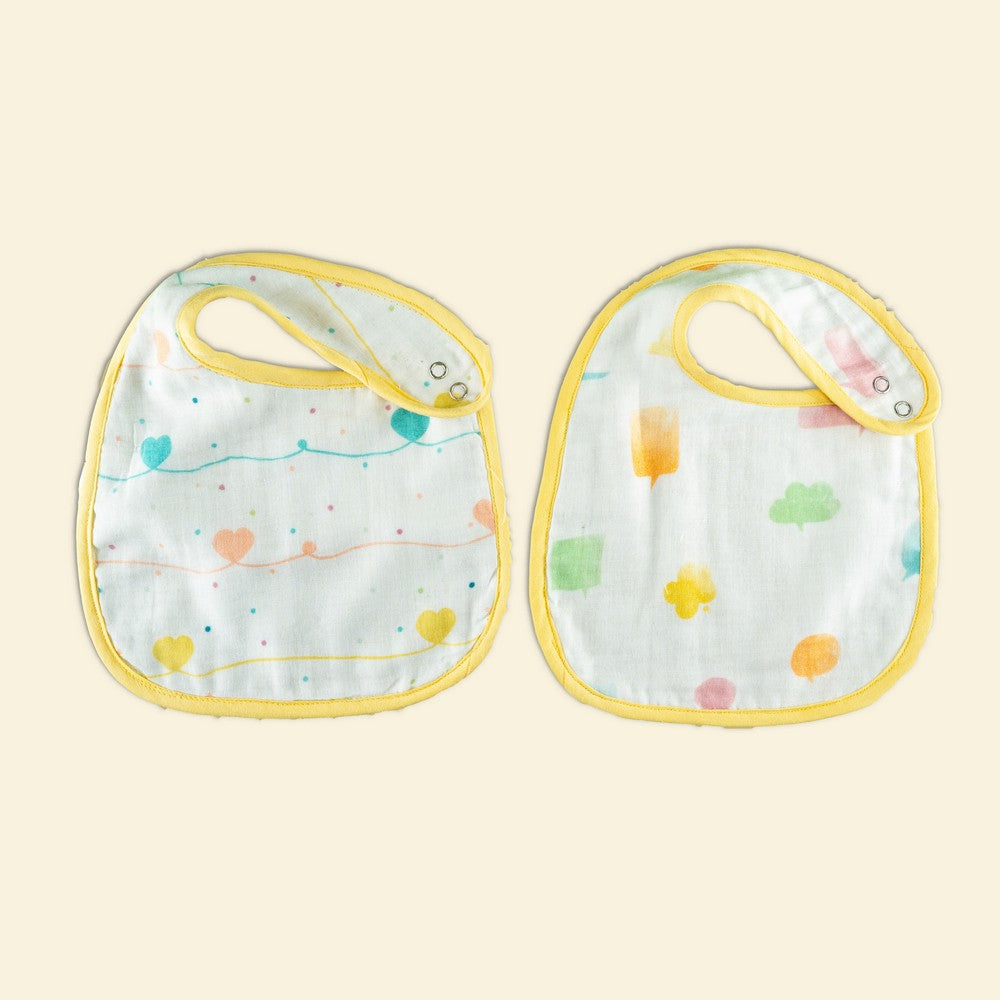 Yellow Lost in Thoughts Organic Classic Bibs- Set Of 2
