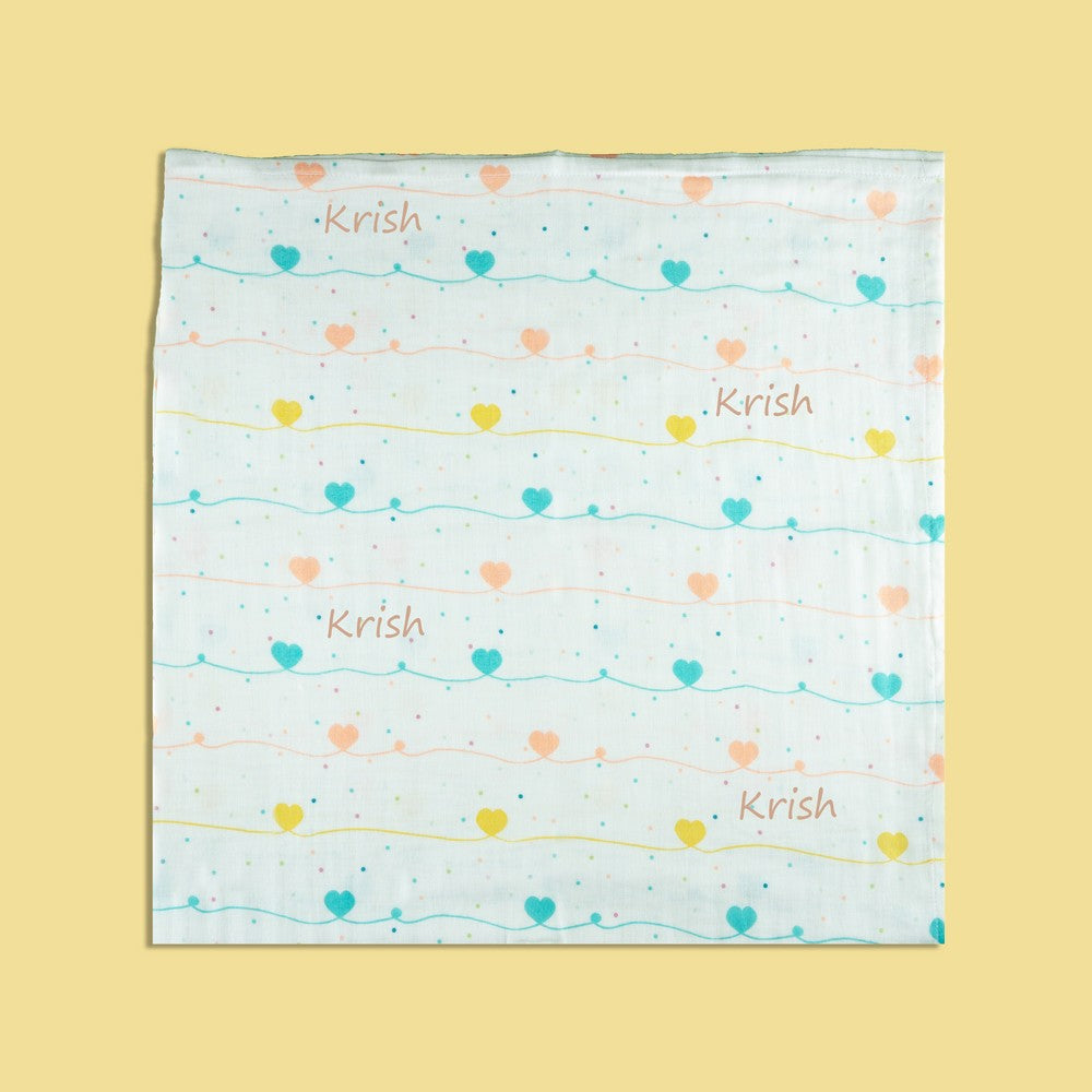 Yellow Speech Bubbles & Heart Organic Muslin Swaddles- Set Of 2
