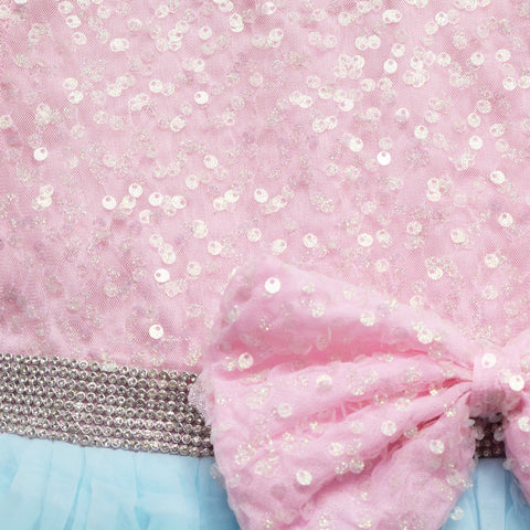 Pink Sequin Bow With Net Layered Party Frock