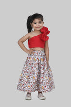 Load image into Gallery viewer, Red Bow Crop Top With Printed Skirt
