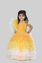 Load image into Gallery viewer, Mustard Net Ruffled Gown
