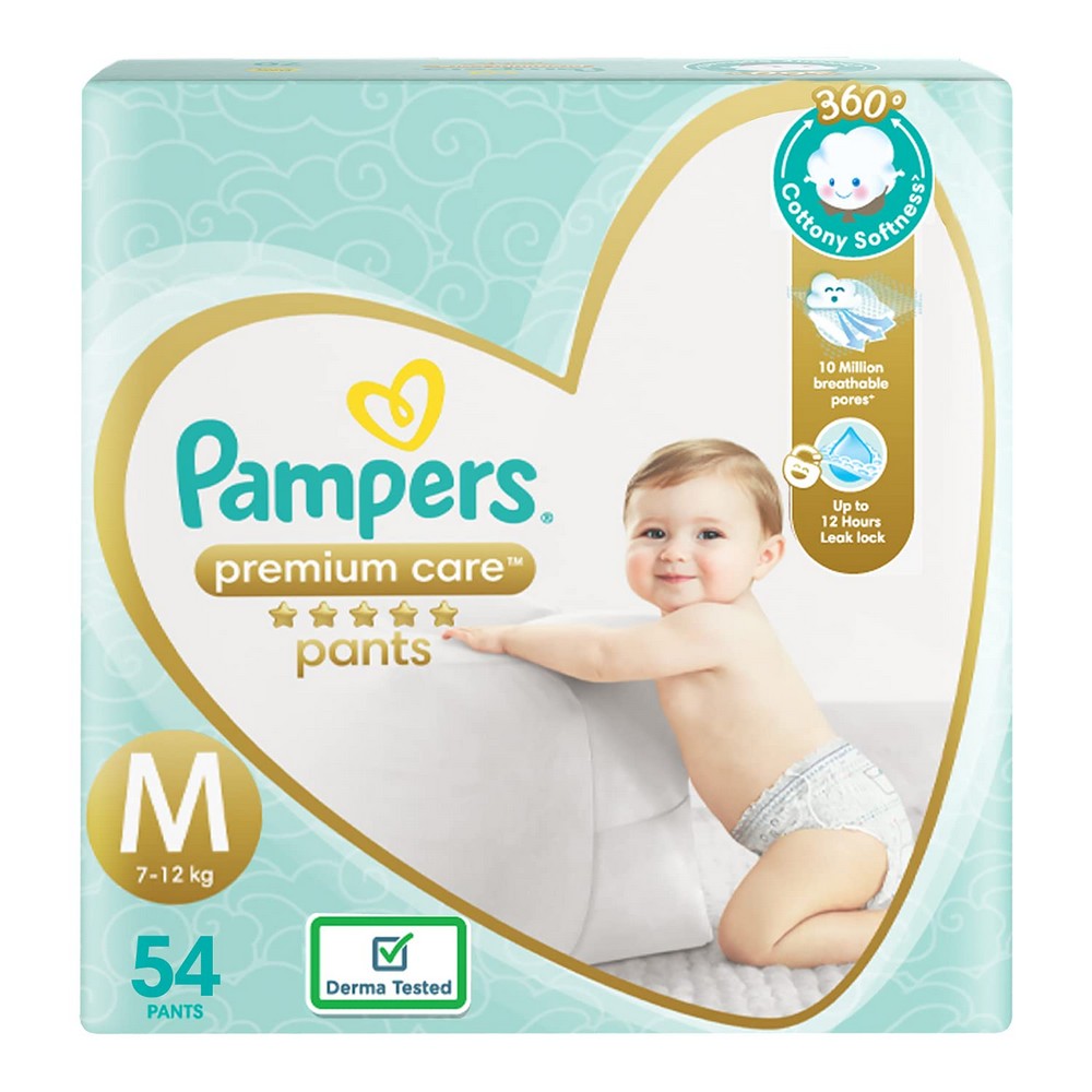 Medium Pampers Premium Care Pant Style Diapers - 54 Pants (7-12 kg)