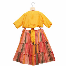 Load image into Gallery viewer, Yellow Top With Jacket and Multicolour Ghagra
