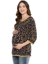 Load image into Gallery viewer, Blue Leaf Printed Nursing Maternity Top
