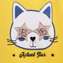 Load image into Gallery viewer, Star Cat Applique Top- Yellow And Mint Green
