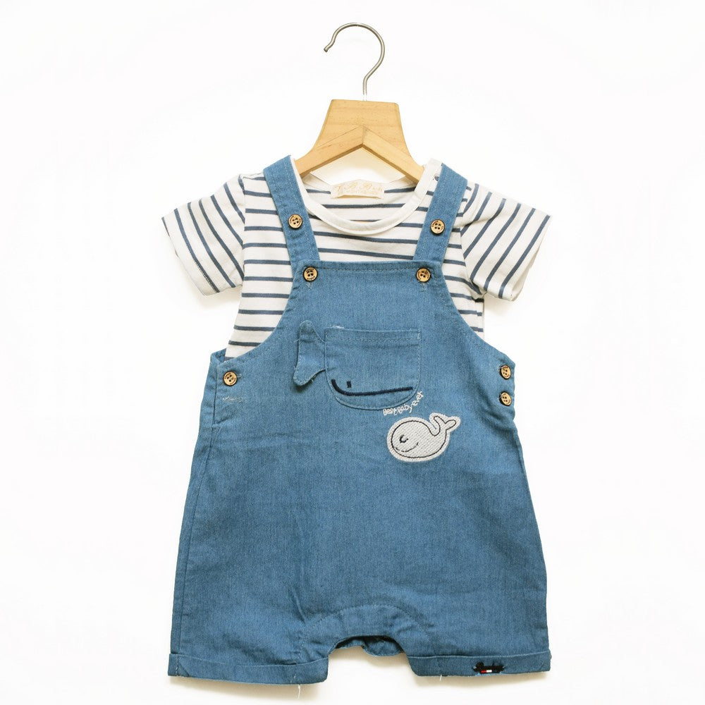 Denim Dungaree With Striped T-shirt