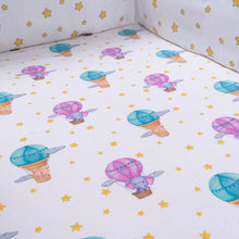 Load image into Gallery viewer, Purple Hot Air Balloon Organic Fitted Cot Sheet
