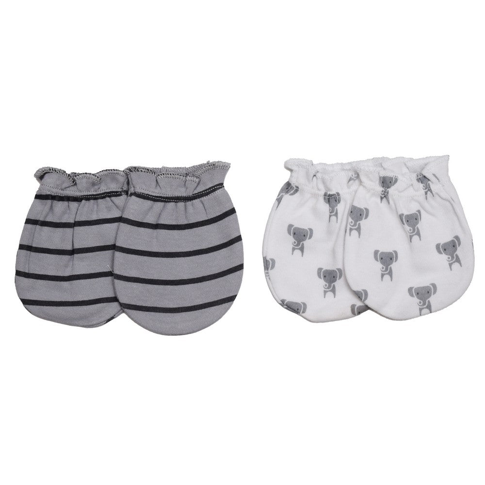 White Elephant And Grey Striped Printed Mittens