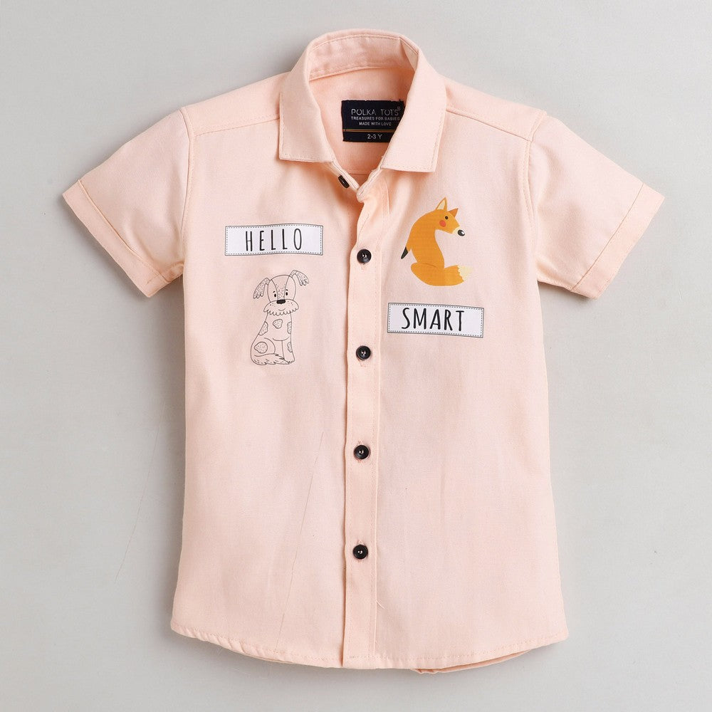 Peach Hello Smart Half Sleeves Shirt