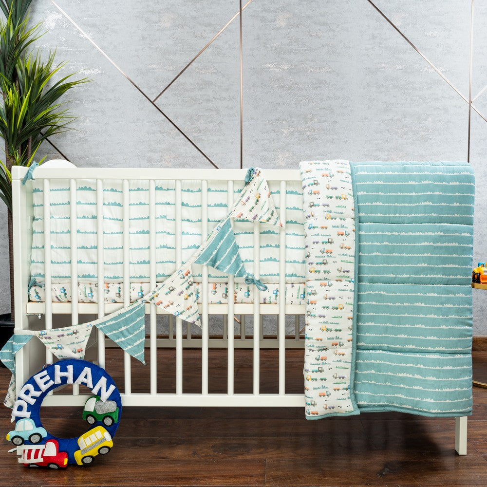 Blue Traffic Jam Cot Bunting