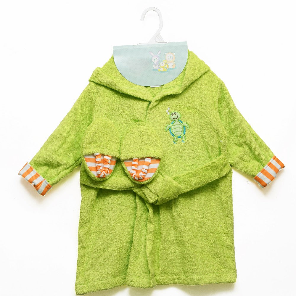 Green Turtle Hooded Bath Robe With Booties