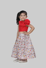 Load image into Gallery viewer, Red Bow Crop Top With Printed Skirt

