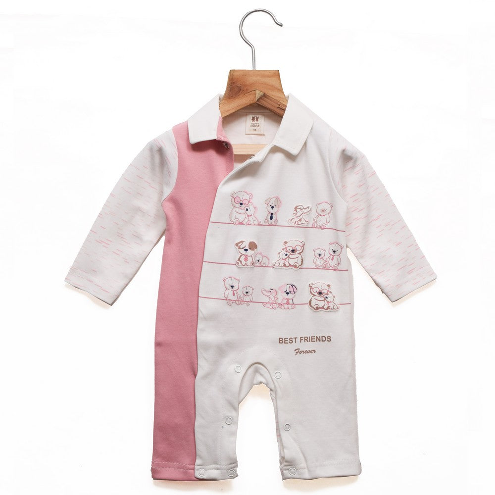 White And Pink Cute Animal Friends Romper