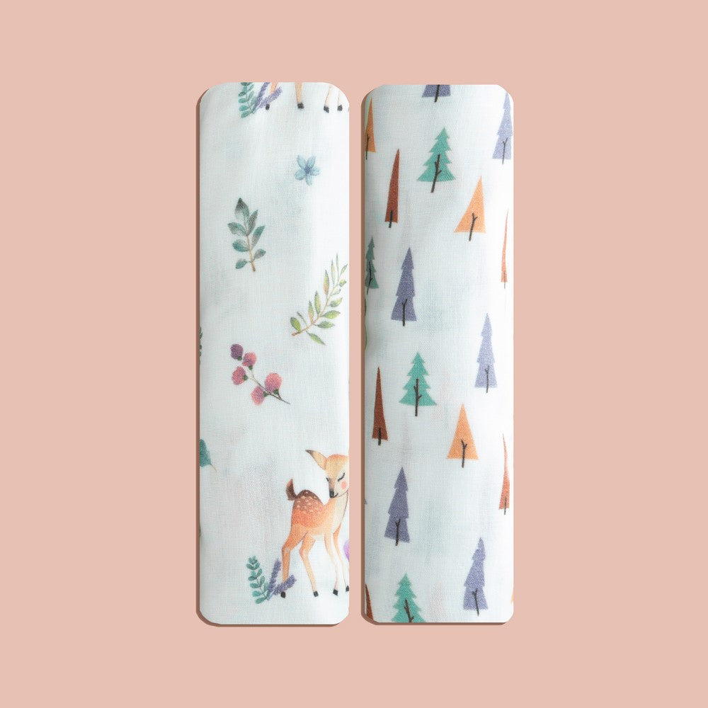 Brown Deer & Trees Organic Muslin Swaddles- Set Of 2