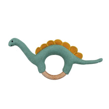 Load image into Gallery viewer, Dinosaur &amp; Flamingo Cotton Rattle- Green &amp; Pink
